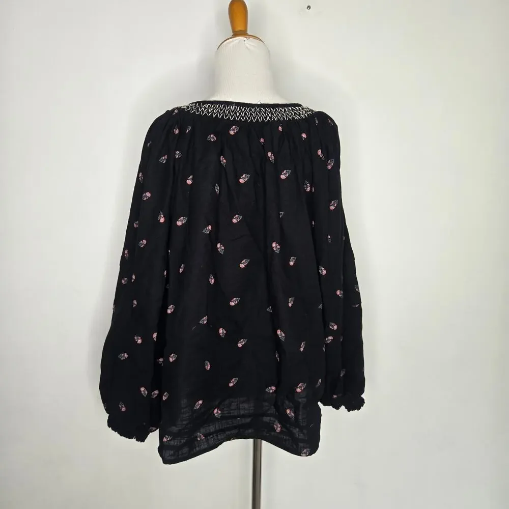 Old Navy Womens Boho Peasant Poet Blouse Swing Relaxed Dark Romantic Puff XL